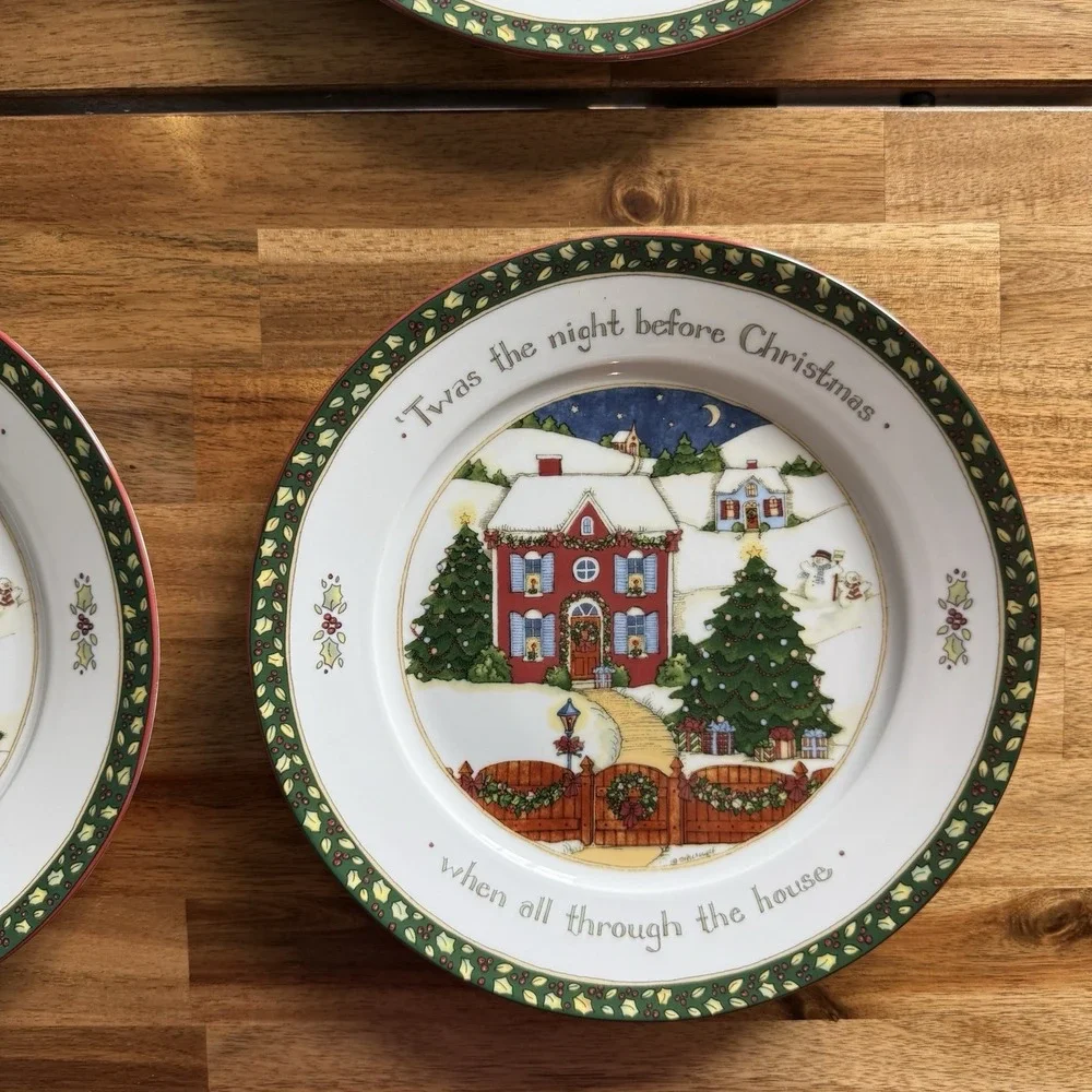 PORTMEIRION STUDIO 4-PC Susan Winget A CHRISTMAS STORY Dinner Plates Santa Claus
